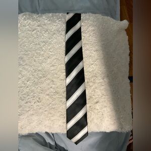 IMAN Classic Black and White Striped Tie